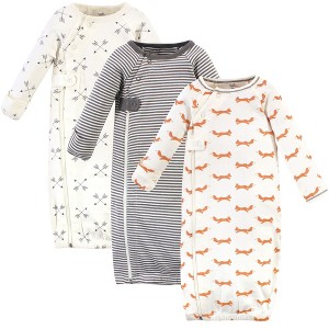 Touched by Nature Baby Boy Organic Cotton Zipper Long-Sleeve Gowns 3pk, Orange Fox - 1 of 4