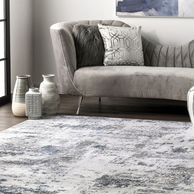 Reversible Abstract Gray Synthetic 4' x 6' Easy-Care Area Rug