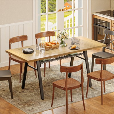 Bestier 70'' Dining Table with Basket Storage Wooden Kitchen Table and Sturdy Metal Legs