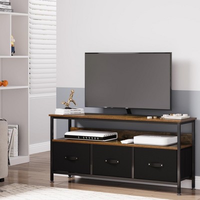 Homhougo 47.2” W Dresser, TV Stand for Bedroom,Media Console Table,3Drawers Entertainment Center with Open Shelf Brown