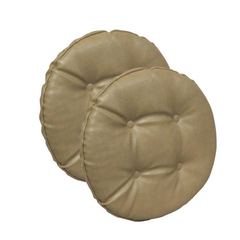 Gripper Non-Slip Faux Leather Tufted Chair Pad Set of 2 - Taupe