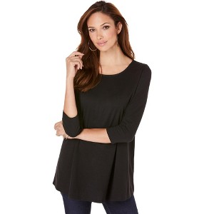 Roaman's Women's Plus Size Three Quarter Sleeve Swing Ultimate Tee - 1 of 4
