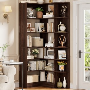 Besiost 6-Tiers Corner Bookshelves with Open Storage, 71" Tall Display Shelves for Bedroom - 1 of 4