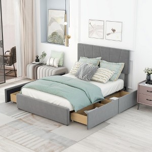 CAVINAS Upholstered Platform Bed Full Size Modern Wooden Bed Frame with 4 Storage Drawers for Bedroom - 1 of 4