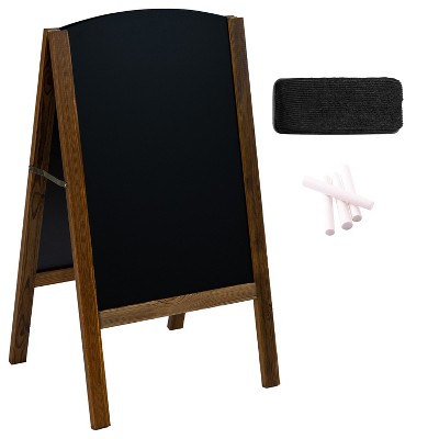 Tableau noir double face Sunnydaze en forme de A avec dessus arrondi et cadre en pin - 32" x 18"