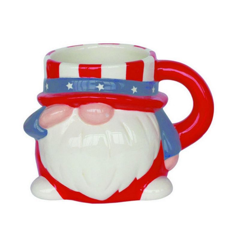 Transpac Patriotic American Uncle Sam Gnome 4th of July Ceramic Mug Set of 4, Dishwasher Safe, 3 of 6