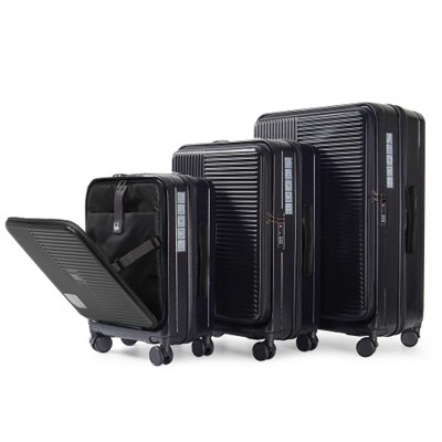 BEAFUP 3-Piece Hard Shell Luggage Set with Front Opening, TSA Approved Lock, Hardshell Suitcase - Black, 20", 24", 28" for Travel
