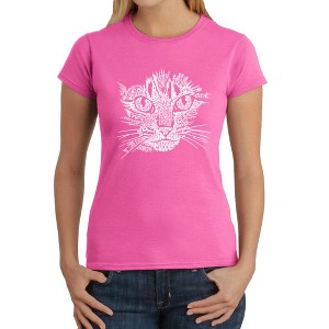LA Pop Art Women's Word Art T-Shirt - Cat Face - 1 of 4