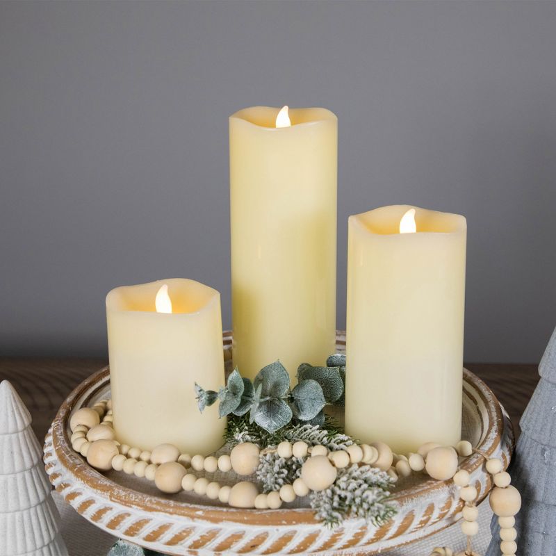 Northlight Set of 3 Solid Cream LED Flickering Flameless Wax Pillar Candles 8", 3 of 7