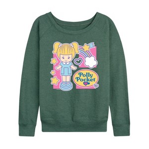 Women's - Polly Pocket - Polly Pocket Grid Lightweight French Terry Wide Neck Long Sleeve Shirt - 1 of 4