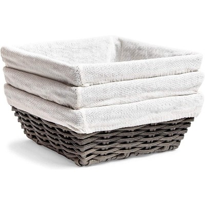 Farmlyn Creek 3-Pack Grey Square Wicker Storage Baskets with Liners (9 x 9 x 3.5 Inches)