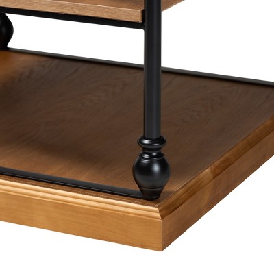Sebastian Oak Brown Wood and Black Metal 3-Tier End Table
