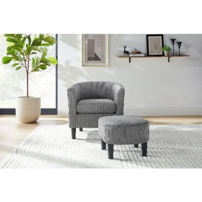 CAVINAS Modern Accent Chair with Ottoman, Upholstered Arm Chair, Corduroy Single Sofa Chair with Foot Rest, Comfy Armchair for Living Room Bedroom