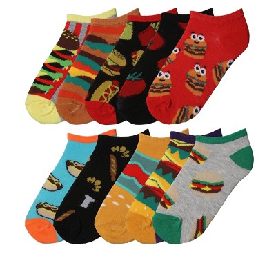 Tipi Toe Kids Boys 10 Pairs Classy Lightweight Novelty Ocean Delight Food Pattern Ankle/Low Cut Socks