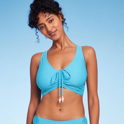 Women's Drawstring Ruched Halter Longline Bikini Top - Wild Fable™ Blue D/dd  Cup : Target