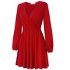 Womens Deep V Neck Mini Dress Long Sleeve Elastic Waist A Line Casual Wrap Midi Dress - 3 of 4