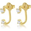 14K Gold Plated Triple Huggie Illusion Stud Earrings | Double Huggie Hoop Earrings for One Hole | Gold Hoop Earrings for Women - 2 of 4