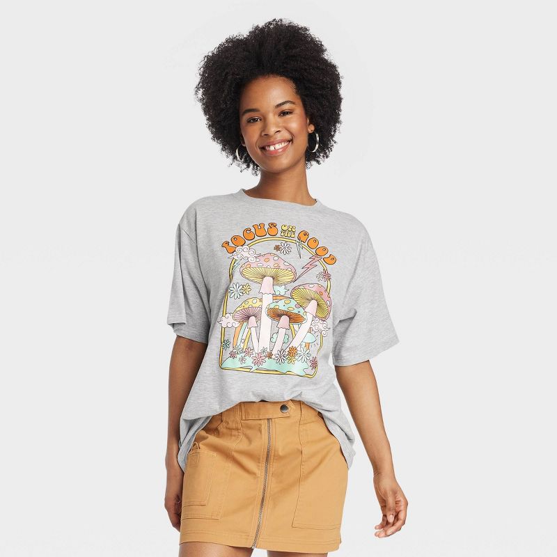 Women's Focus on the Good Oversized Short Sleeve Graphic T-Shirt - Gray, 1 of 4