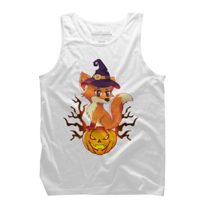 Men's Design By Humans Cute Witch Fox With Jack O Lantern Halloween Shirt By thebeardstudio Tank Top - 1 of 3