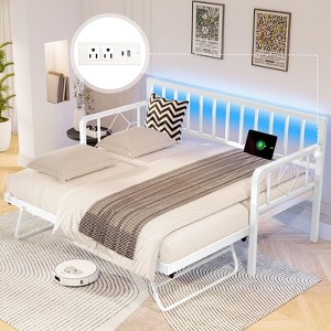 AMERLIFE Twin DayBed with Charging Station and LED Lights, Versatile Sofa Bed Frame with Steel Slat Support for Bedroom, Guest Room, Black - 1 of 4
