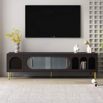 Modern TV Stand for TVs up to 80", TV Media Console Table with Acrylic Doors - ModernLuxe