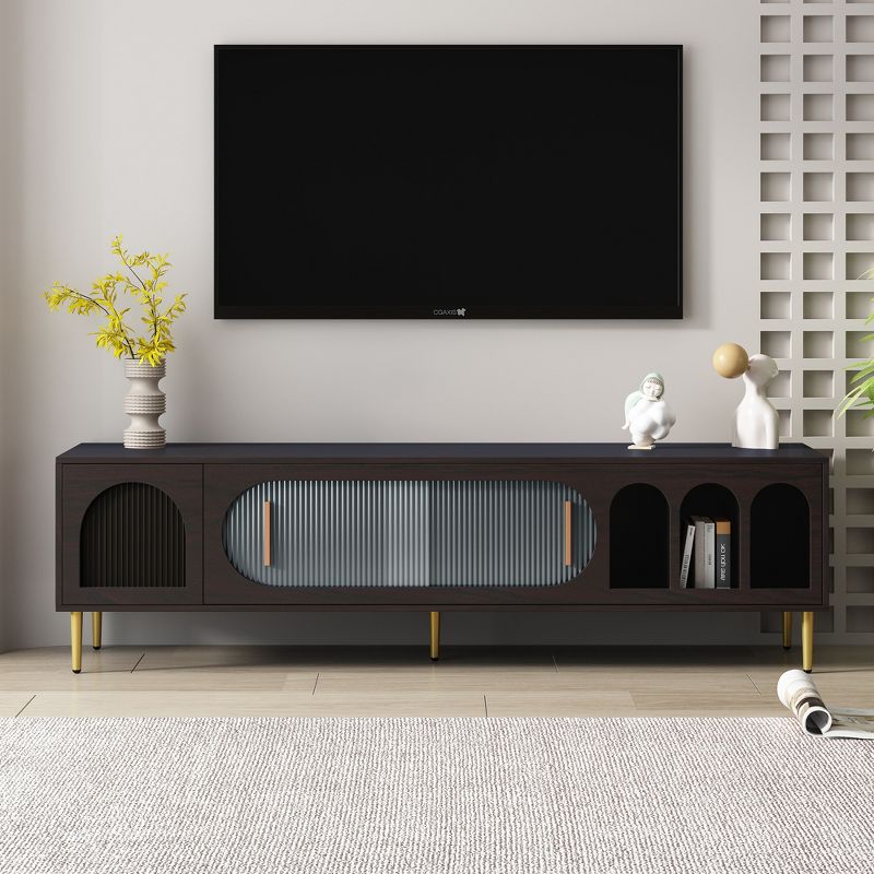 Modern TV Stand for TVs up to 80", TV Media Console Table with Acrylic Doors - ModernLuxe, 1 of 15
