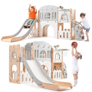 Whizmax 8 in 1 Toddler Slide Indoor Playground, Indoor Slide Toddler Playset for Toddlers 1-3, Kids Outdoor Playground - 1 of 4