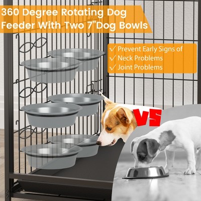 Large Brown Wooden Dog Crate with Storage Shelves