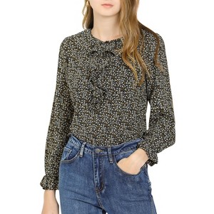 INSPIRE CHIC Women's Ruffle Neck Long Puff Sleeve Ditsy Floral Blouse Shirts - 1 of 4