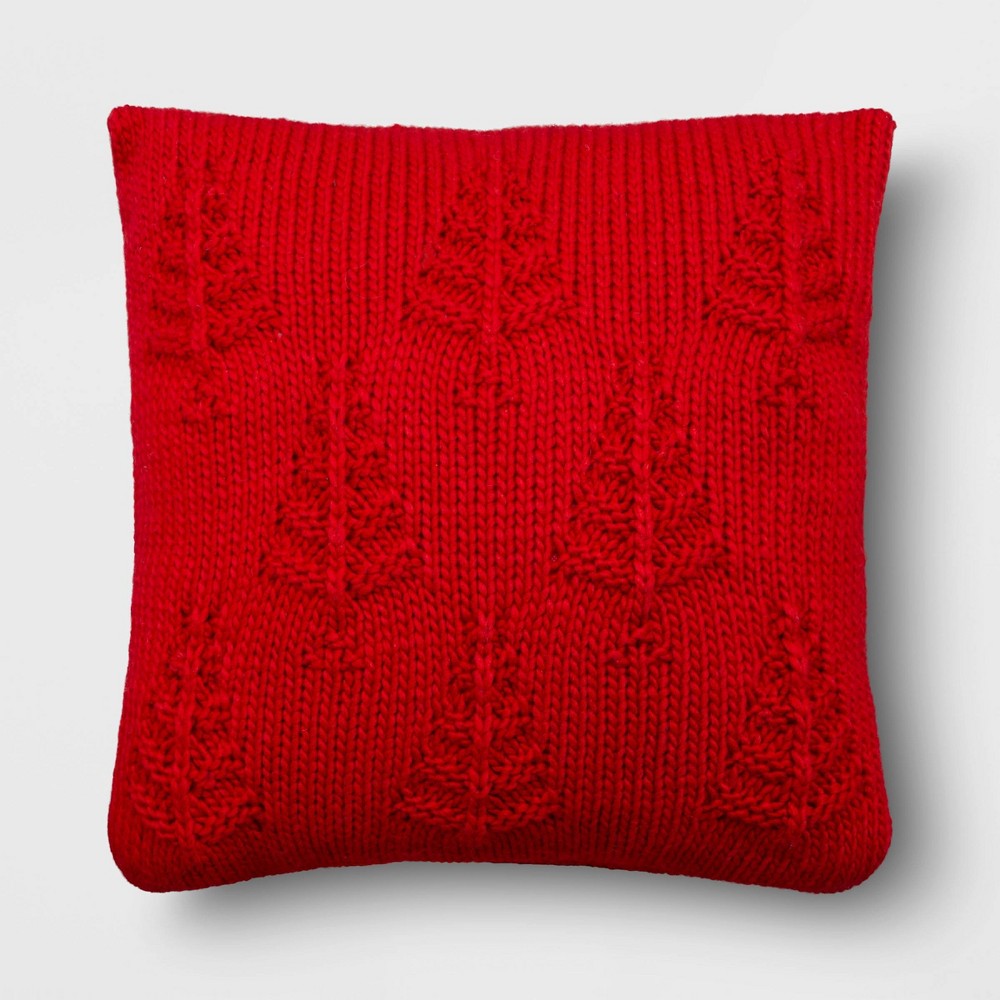 Christmas Tree Knit Square Throw Pillow Red - Threshold