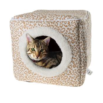 Cat House - Indoor Bed with Removable Foam Cushion - Cat Cave for Puppies, Rabbits, Guinea Pigs, and Other Small Animals by PETMAKER (Animal Print)