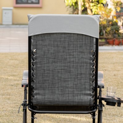 Gray Cushioned Zero Gravity Outdoor Recliner with Cup Holder