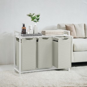 Laundry Hamper, Laundry Basket, Laundry Sorter with 3 Pull-Out and Removable Bags, Shelf, Metal Frame, 3 x 10 Gallons - 1 of 4