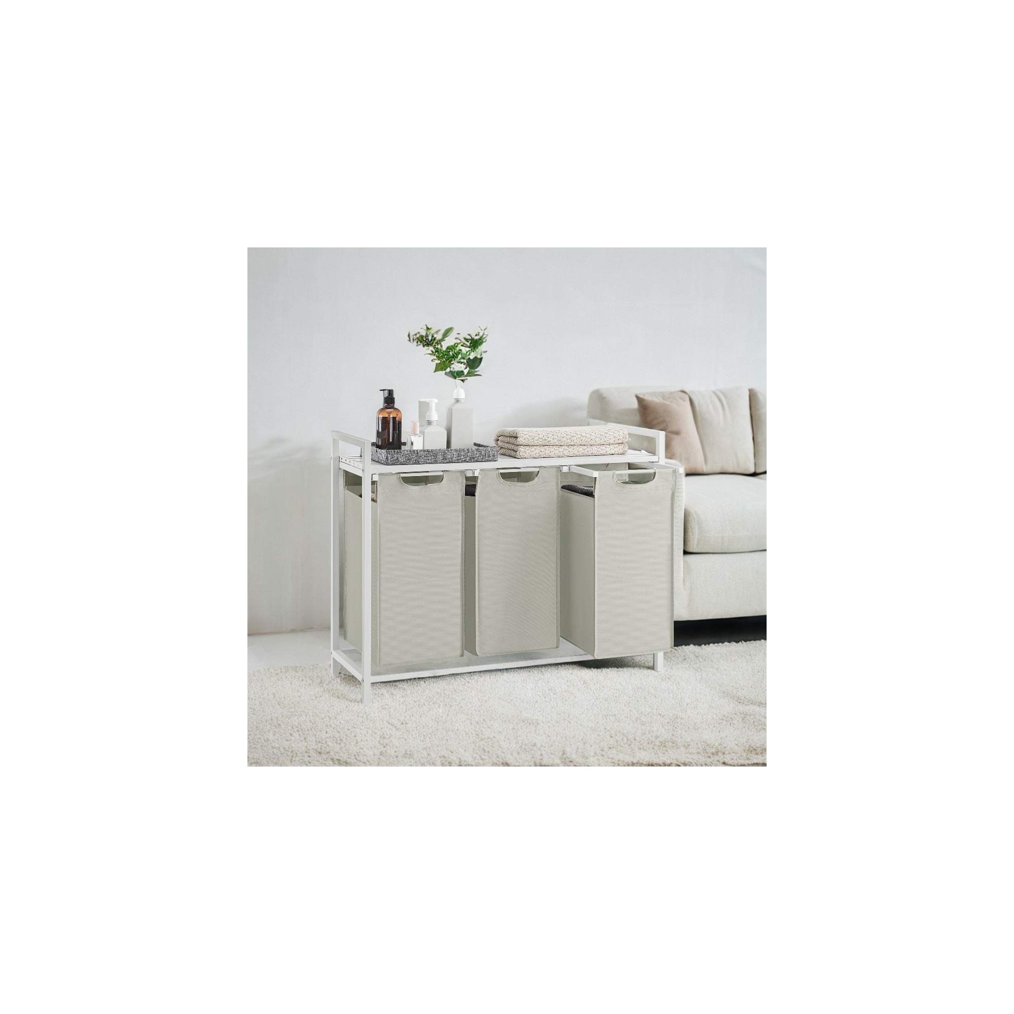 Laundry Hamper, Laundry Basket, Laundry Sorter with 3 Pull-Out and Removable Bags, Shelf, Metal Frame, 3 x 10 Gallons