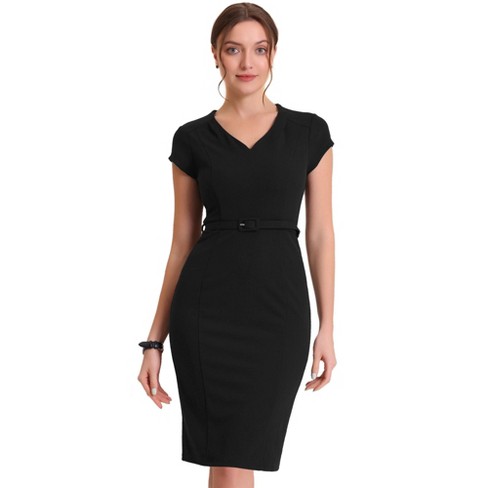 Allegra K Women s V Neck Cap Sleeve Work Business Pencil Dress Black Small Target