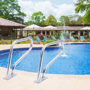 Pool Handrail, 304 Stainless Steel 385LBS Load Capacity Silver Rustproof Pool Rail for Inground Pool with Blue Grip Cover & Accessories - 1 of 4