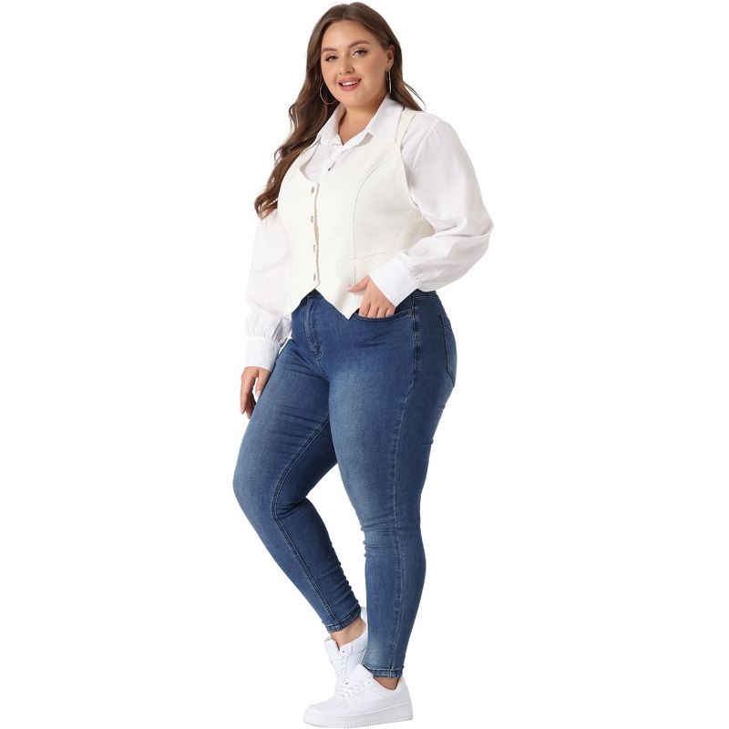 Agnes Orinda Women's Plus Size Sleeveless Button-Up Fashion Retro Jean Denim Vests, 3 of 6