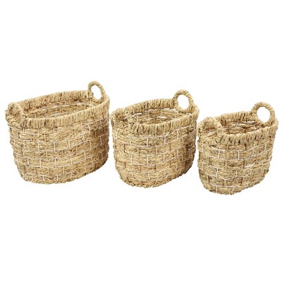 Set of 3 Oval Handmade Water Hyacinth Wicker Storage Baskets - Olivia & May