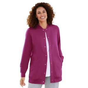 Woman Within Plus Size Fleece Baseball Jacket - 1 of 4