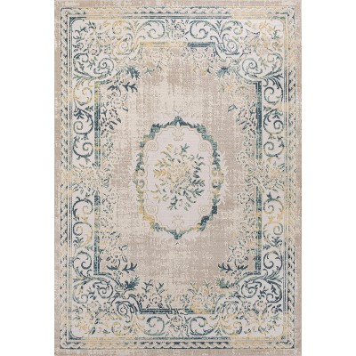 Ivory/Navy 4' x 6' Reversible Synthetic Medallion Rug