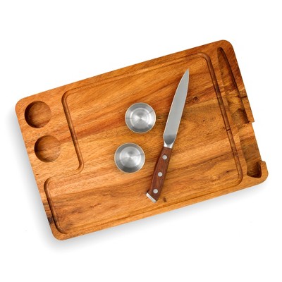 Premium Acacia Wood Rectangular Steak Board Set with Knife and Cups