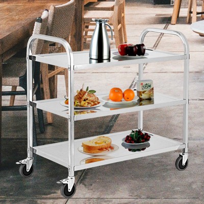 3 Tier Stainless Steel Utility Cart, 330 Lbs Capacity Heavy Duty Kitchen Trolley with Locking Wheels