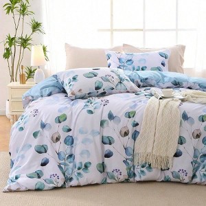 King Size Reversible Floral Blue Duvet Cover Set with Zipper, 3 Pieces Botanical Microfiber Bedding 90x104, 2 Pillow Cases - 1 of 3