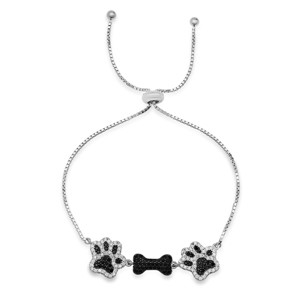 Sterling Silver CZ Doggy Paw & Bone Adjustable Bracelet - 1 of 2