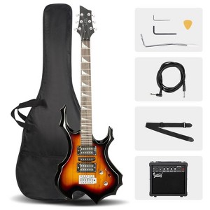 Karl Home 36inch Burning Fire Style Electric Guitar Sunset w/ 20W Amplifier - 1 of 4