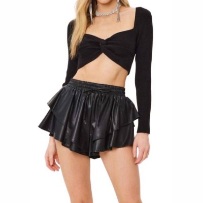 Women's Ribbed Front Knot Sweater Crop Top - Idem Ditto