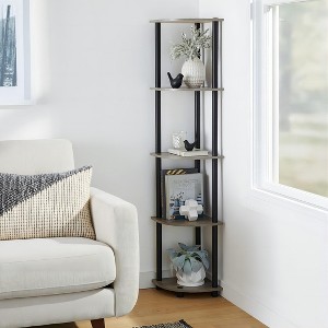 Furinno 2 PCS 5-Tier Decorative Bookshelf Open Multipurpose Shelves Corner Display Rack,French Oak/Black - 1 of 4