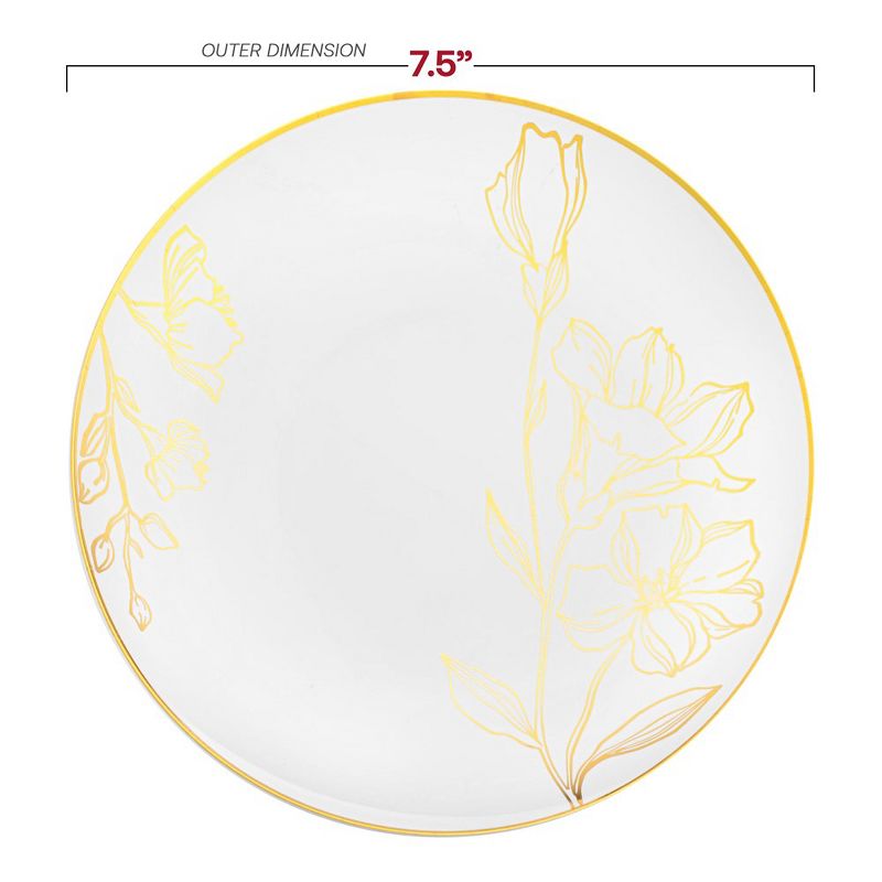 Smarty Had A Party 7.5" White with Gold Antique Floral Round Disposable Plastic Appetizer/Salad Plates (120 Plates), 2 of 7