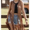 Women's Bohemian Fringe Vest Sleeveless 70s Hippie Faux Suede Trim Western Cowgirl Tassel Jacket Cardigan - 4 of 4