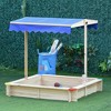 Outsunny Wooden Sandbox w/ Adjustable Canopy, Children Outdoor Playset Weather Resistant 47" L x 47" W x 47" H, Natural & Blue - 2 of 4